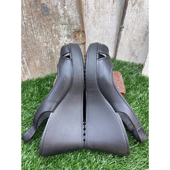 CROCS Farrah Black Slingback Wedge Platform Peeptoe Sandals Heels Women's 10 - Picture 5 of 7